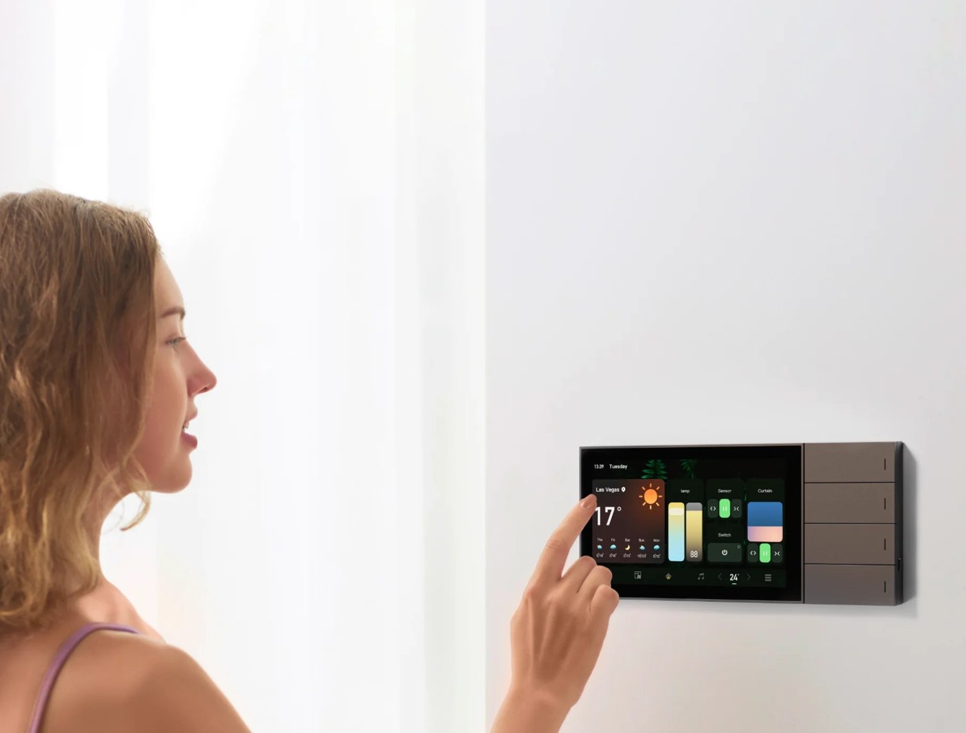 LifeSmart touch panel on a living-room wall